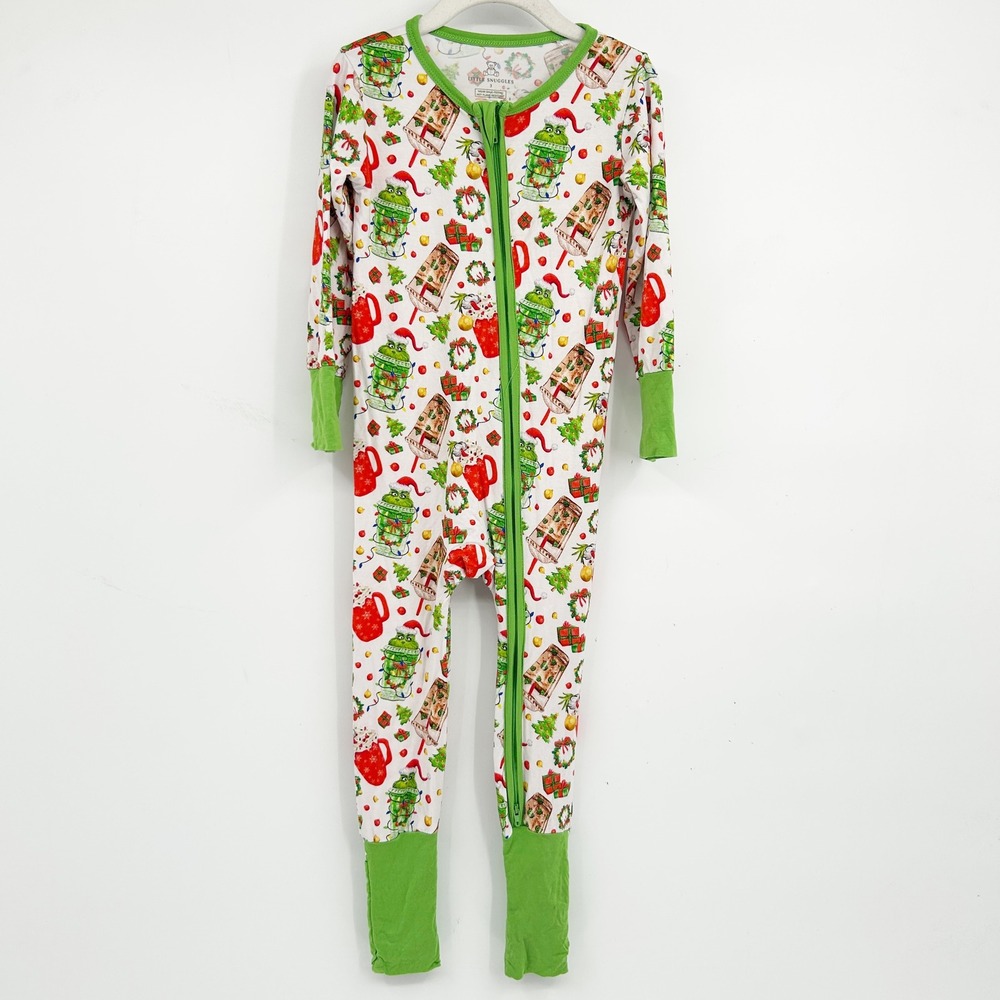 Little Snuggles Kids Christmas Grinch Bamboo Zipper Holiday Pajamas Size 3